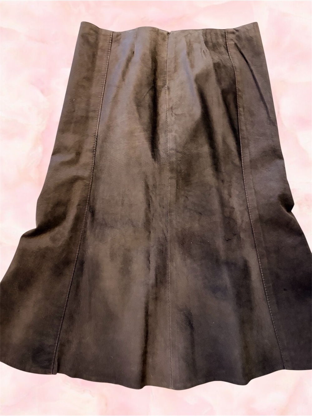 Chocolate Brown Suede A-Line Classic Skirt | Flowy Panel Design | Size S - M - Picture 3 of 6